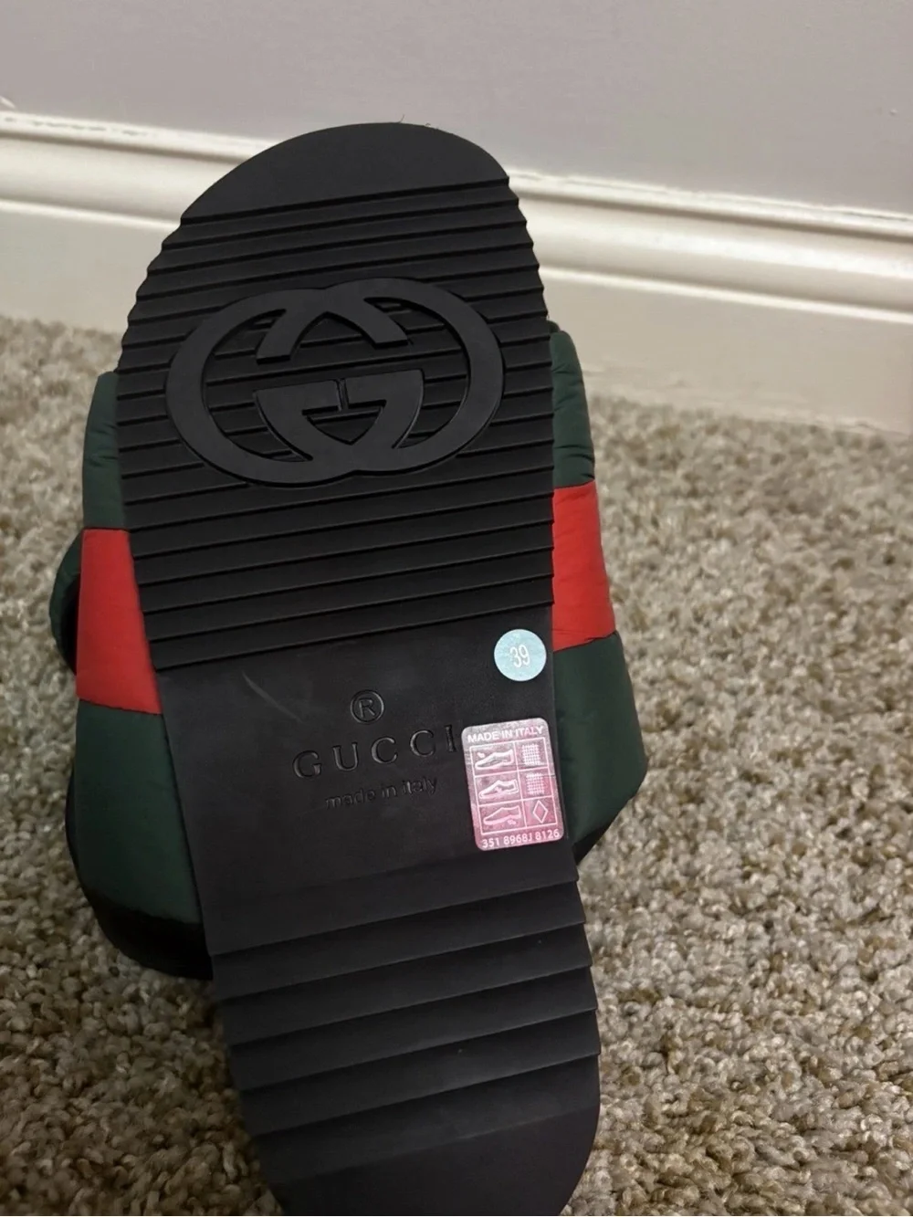 Gucci Slide Sandals in Dark Green and Red